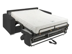 Sofá|Vente-unique Sofá convertível em veludo canelado cinza com assento de memória de forma 160 cm ripas largas 22cm CALIFE Cinzento