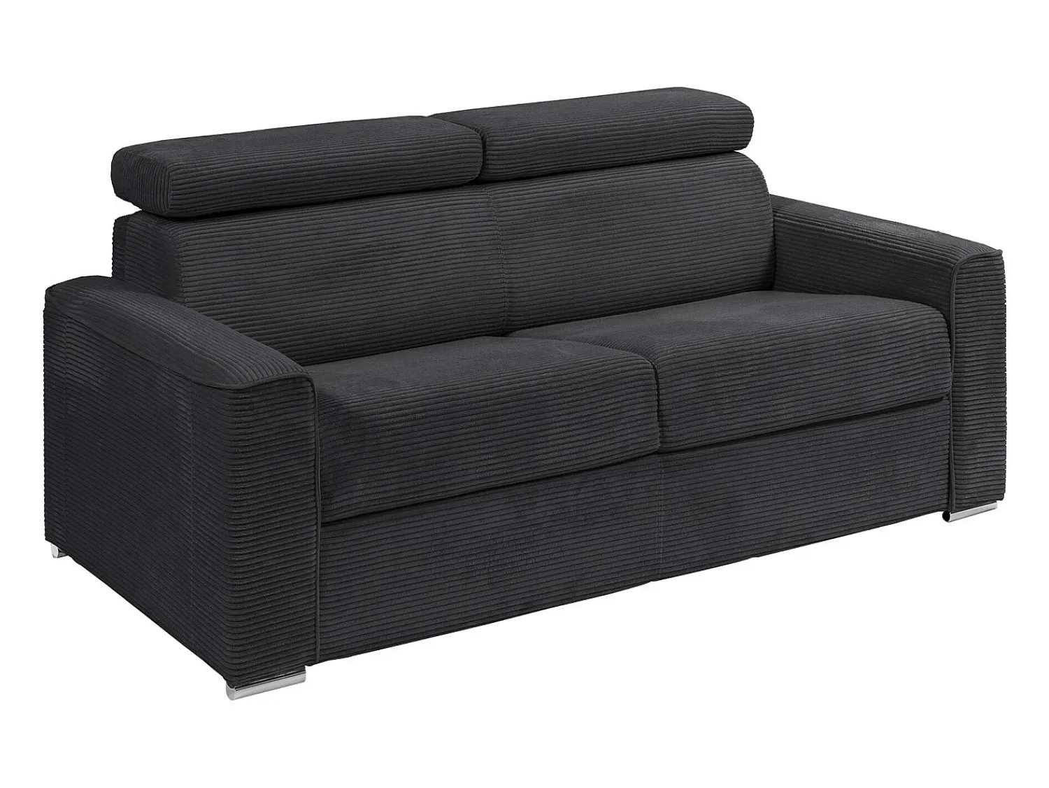 Sofá|Vente-unique Sofá convertível em veludo canelado cinza assento de espuma com assento de memória de forma 140 cm ripas largas 18 cm CALIFE Cinzento