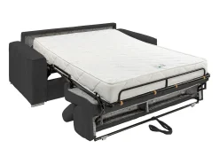 Sofá|Vente-unique Sofá convertível em veludo canelado cinza assento de espuma com assento de memória de forma 140 cm ripas largas 18 cm CALIFE Cinzento