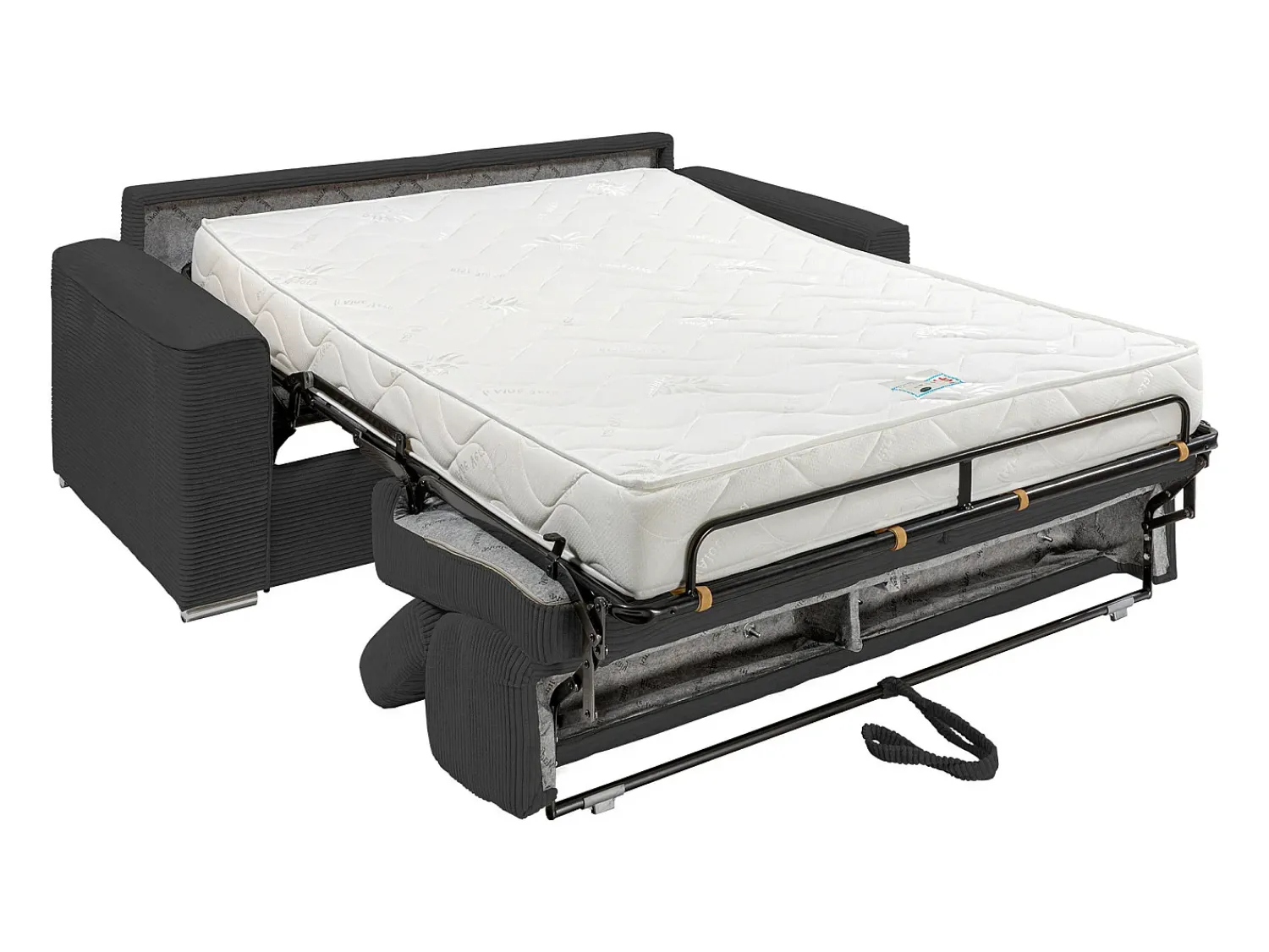 Sofá|Vente-unique Sofá convertível em veludo canelado cinza assento de espuma com assento de memória de forma 140 cm ripas largas 18 cm CALIFE Cinzento
