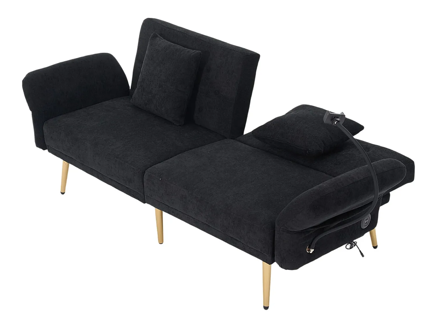 Hauss Spole Sofá convertível de 2 lugares com 2 portas USB, suporte para telemóvel e bolsos laterais 173x78x78cm^ Sofá