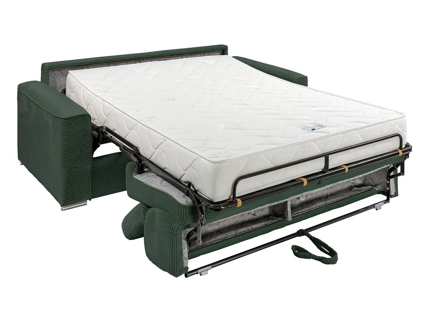 Sofá*Vente-unique Sofá convertível veludo canelado assento com assento de memória de forma 160 cm ripas largas 22cm CALIFE Verde