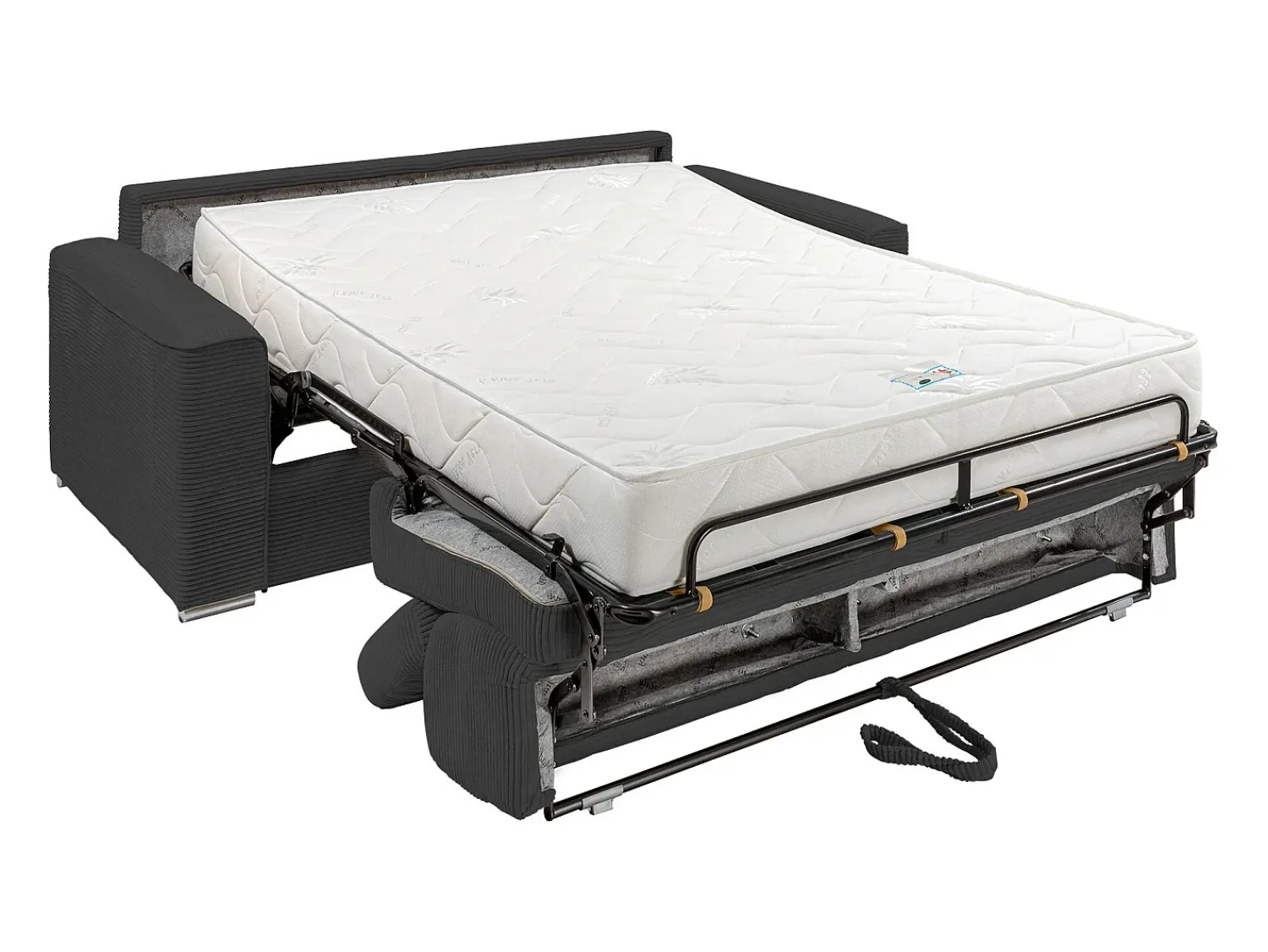 Hot Vente-unique Sofá convertível veludo canelado cinza assento com assento de memória de forma 160 cm colchão 22cm CALIFE Cinzento