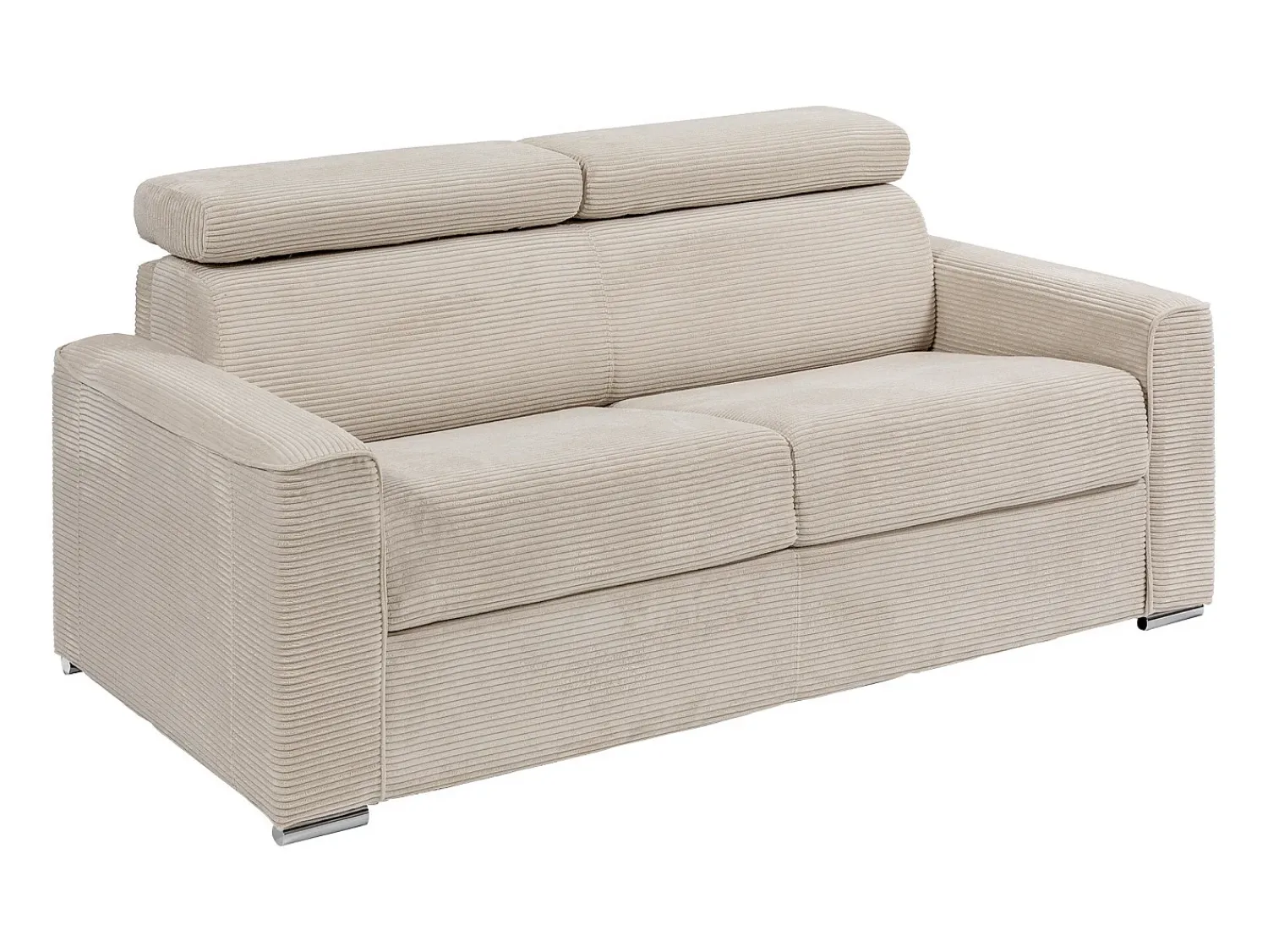 Outlet Vente-unique Sofá convertível veludo canelado assento memória de forma 140 cm ripas largas 18cm CALIFE Bege