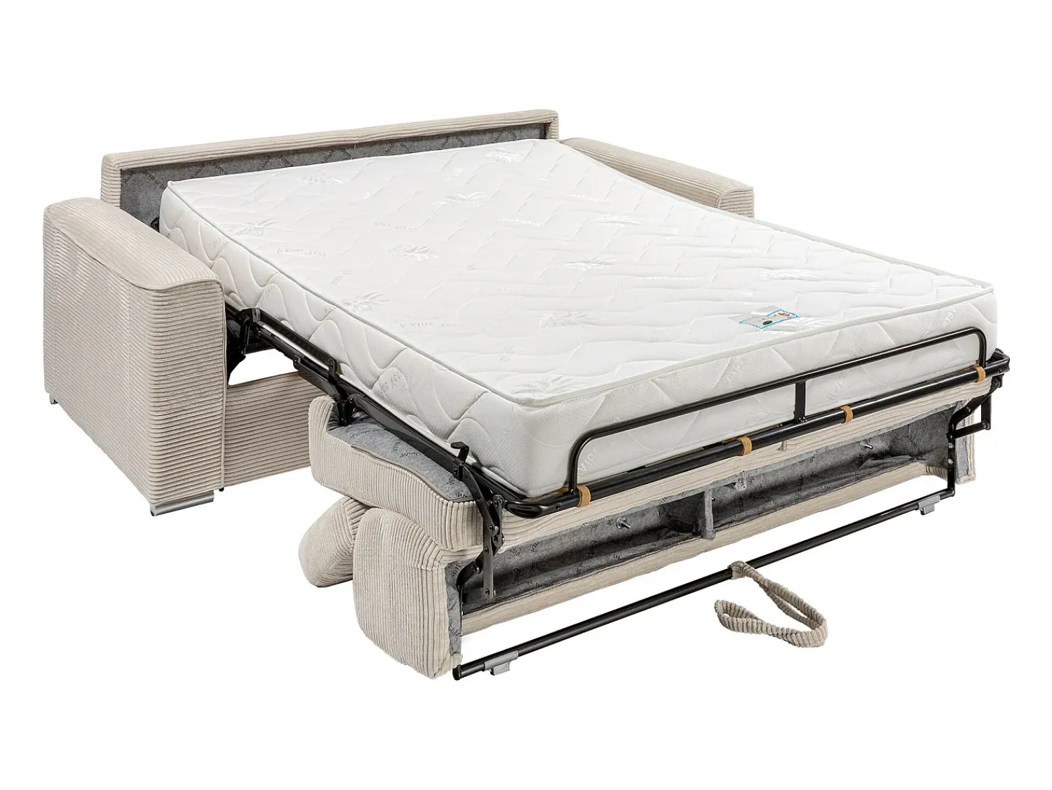 Outlet Vente-unique Sofá convertível veludo canelado assento memória de forma 140 cm ripas largas 18cm CALIFE Bege