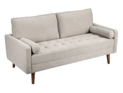 DripeX Sofá de 3 - Sofá em tecido de linho - Escandinavo - com 2 travesseiros e apoios de braços - pés de madeira maciça - 173x77x84cm Bege