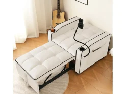 Poltrona* Sofá de 1 lugar - Poltrona com suporte para copos e suporte para telemóvel - veludo Bege