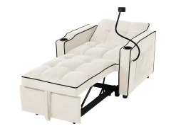 Poltrona* Sofá de 1 lugar - Poltrona com suporte para copos e suporte para telemóvel - veludo Bege