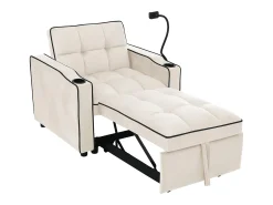 Poltrona* Sofá de 1 lugar - Poltrona com suporte para copos e suporte para telemóvel - veludo Bege