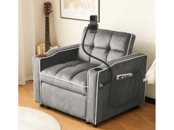 Sofá de 1 lugar - Poltrona com suporte para copos e suporte para telemóvel - veludo cinza escuro^ Poltrona