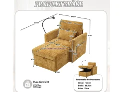 Sofá de 1 lugar com 2 bolsos laterais - Sofá para sala de estar com suporte para telemóvel e compartimento oculto - chenille^ Sofá