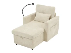 Best Sofá de 1 lugar com 2 bolsos laterais - Sofá para sala com suporte para telemóvel e compartimento oculto - chenille Bege