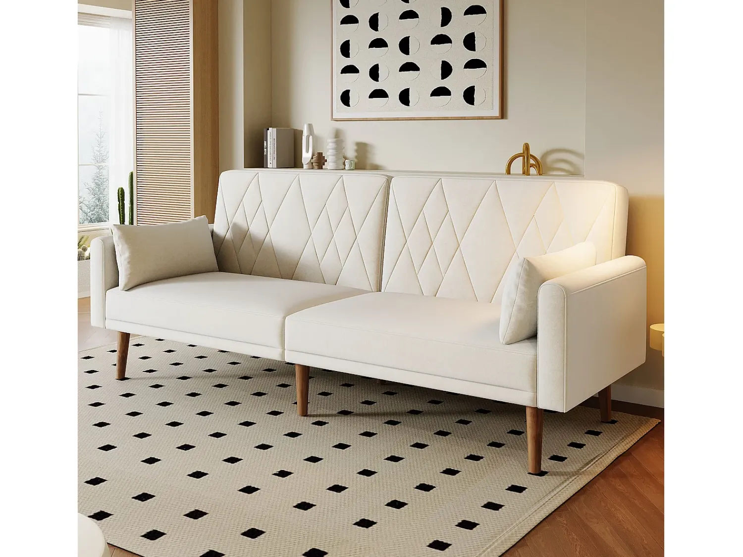 Sofá|Merax Sofá de 2 lugares - 180 x 75 x 82 cm - Sofá-cama retrátil - encosto ajustável - veludo - Bege