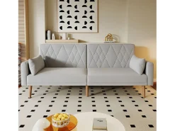 Merax Sofá de 2 lugares - 180 x 75 x 82 cm - Sofá-cama conversível - encosto ajustável - veludo - cinza^ Sofá