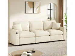 Merax Sofá de 3 lugares - 242 x 88 x 80 cm - com mesa dobrável + porta USB + espaço de armazenamento oculto - veludo -^ Sofá