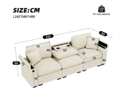 Merax Sofá de 3 lugares - 242 x 88 x 80 cm - com mesa dobrável + porta USB + espaço de armazenamento oculto - veludo -^ Sofá