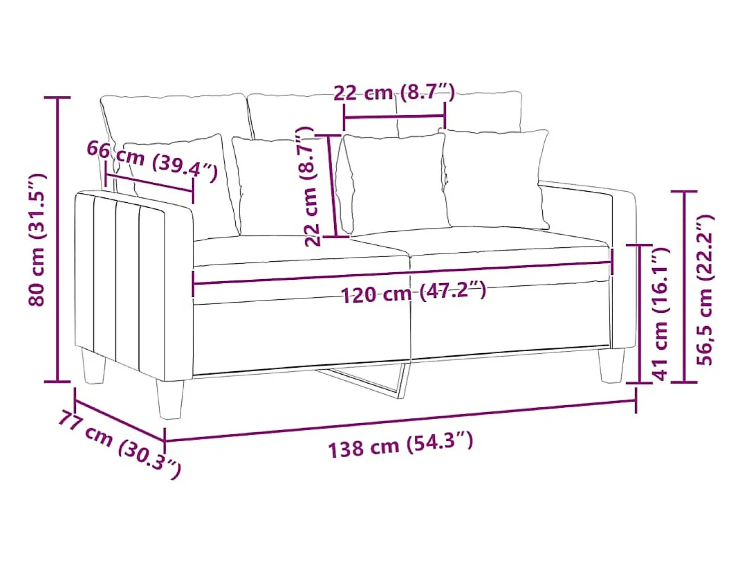 vidaxl Sofá de 2 lugares 120 cm tecido -claro^ Sofá