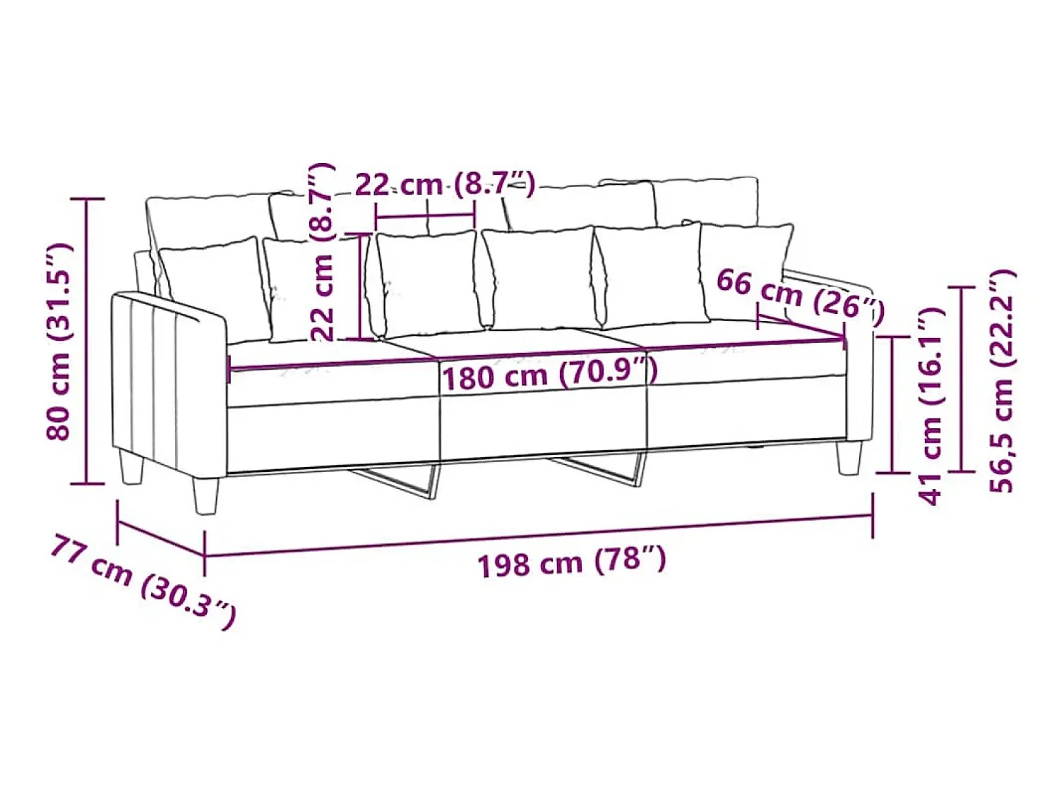 vidaxl Sofá de 3 lugares 180 cm tecido -claro^ Sofá
