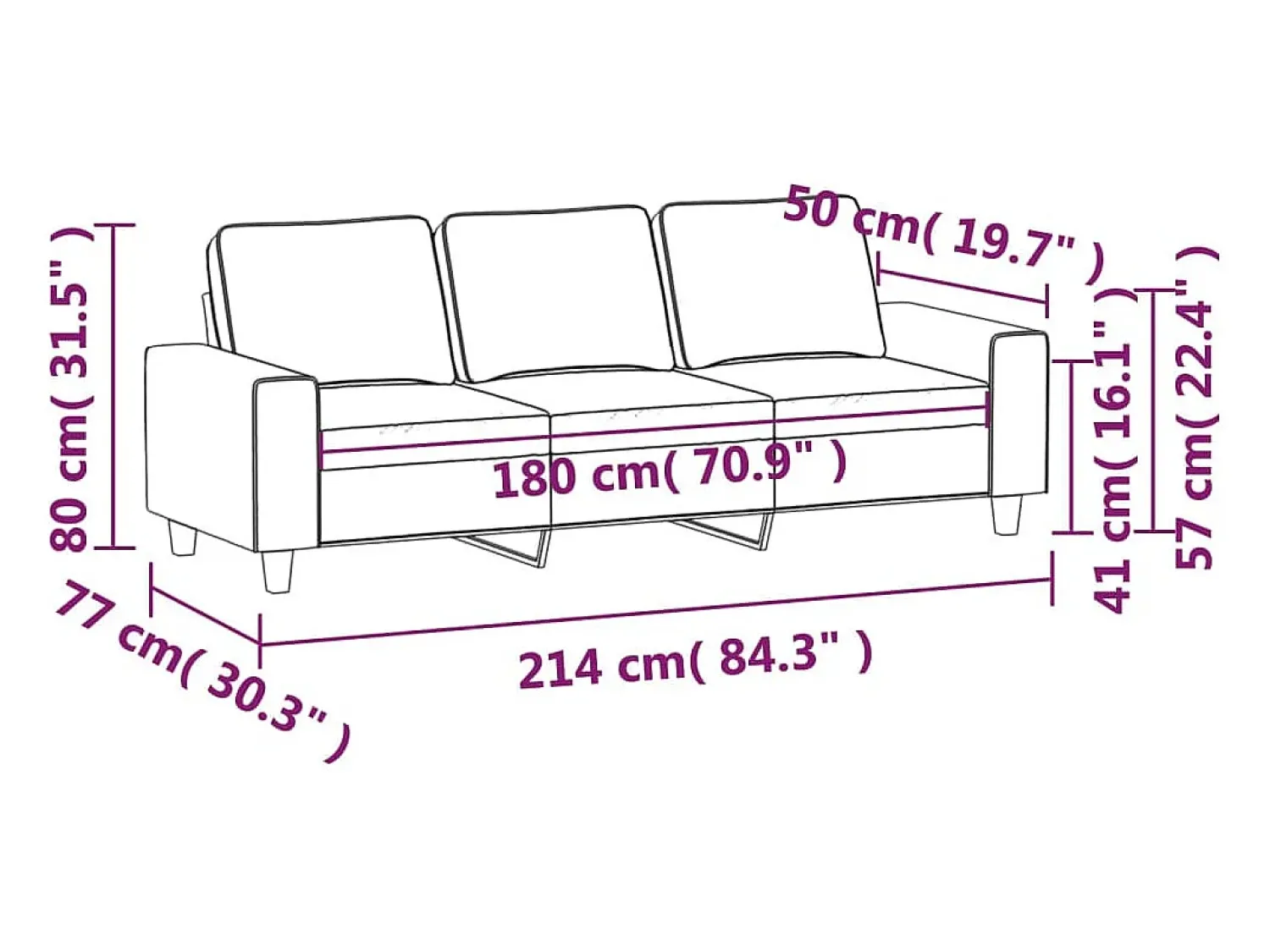 Sofá|vidaxl Sofá de 3 lugares 180 cm tecido cinza-claro Cinzento