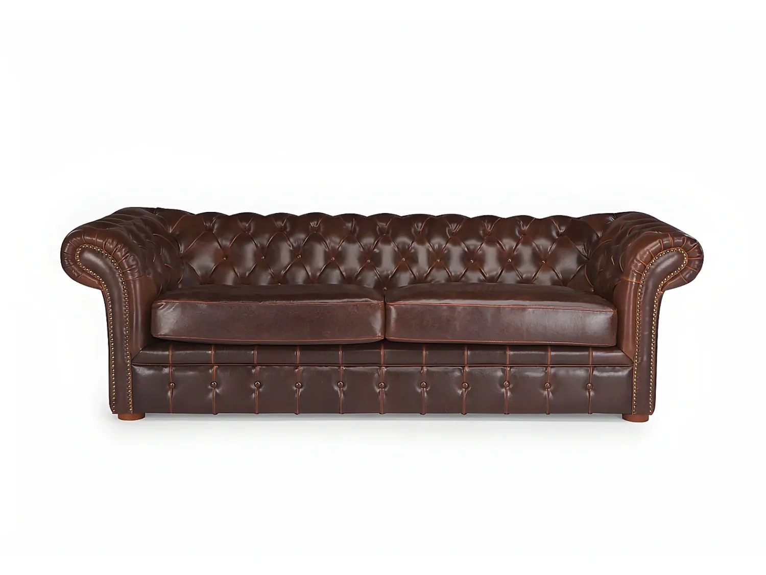 Sofá|Vente-unique Sofá de 3 lugares 100% pele envelhecida Castanho estilo chesterfield - CLOTAIRE Castanho chocolate