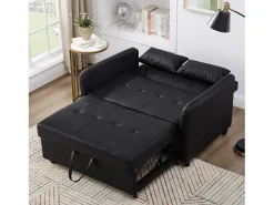 Hot Sofá de 2 lugares - Sofá com encosto ajustável em três posições e função de cama - PU Preto