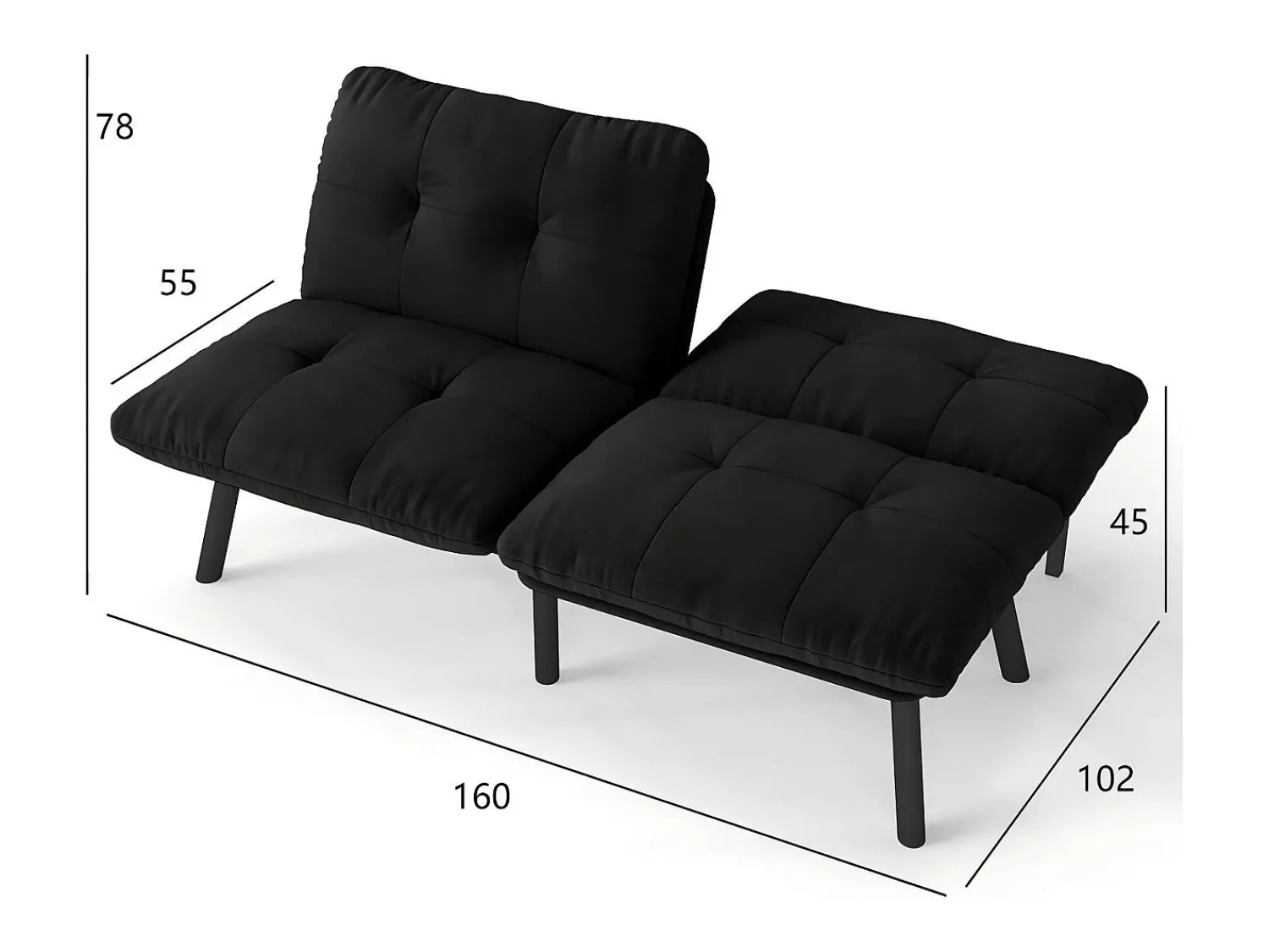 Sofá de 2 lugares - Sofá reto com encosto rebatível e pernas em metal - veludo^ Sofá