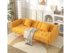 Sofá| Sofá de 2 lugares - Sofá reto com encosto de 3 posições e braços de 6 posições - veludo - para sala de estar Amarelo
