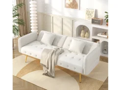 Sofá| Sofá de 2 lugares - Sofá reto com encosto de 3 posições e braços de 6 posições - veludo - para sala de estar Branco
