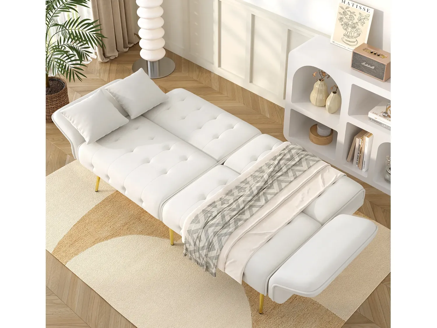 Sofá| Sofá de 2 lugares - Sofá reto com encosto de 3 posições e braços de 6 posições - veludo - para sala de estar Branco