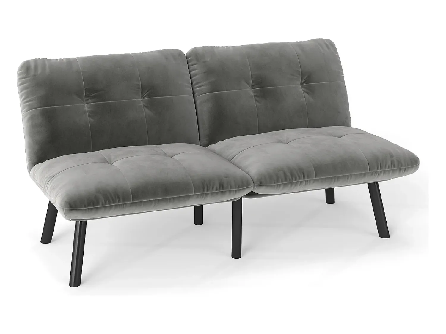 Discount Sofá de 2 lugares - Sofá reto com encosto rebatível e pernas em metal - veludo Cinzento