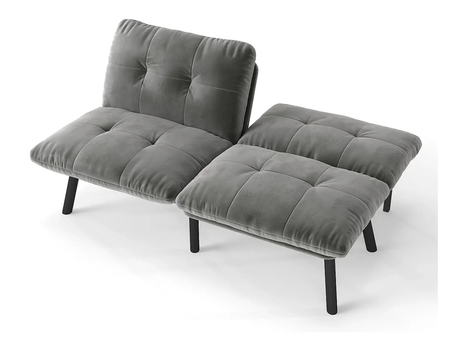 Discount Sofá de 2 lugares - Sofá reto com encosto rebatível e pernas em metal - veludo Cinzento