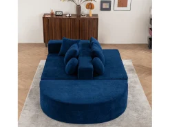 Sofá* Sofá de 5 lugares – Sofá segmentado com 6 almofadas e apoios de braços – chenille Azul