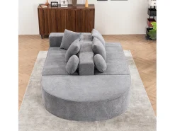 Sofá| Sofá de 5 lugares – Sofá segmentado com 6 almofadas e apoios de braços – chenille Cinzento