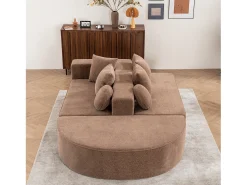 Discount Sofá de 5 lugares – Sofá segmentado com 6 almofadas e apoios de braços – chenille Castanho
