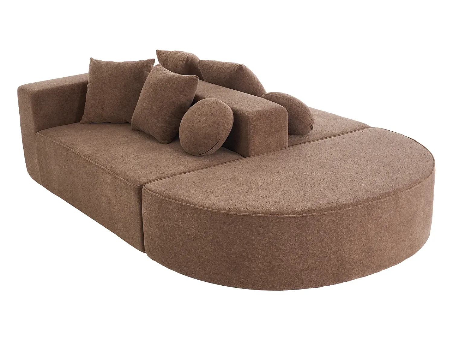 Discount Sofá de 5 lugares – Sofá segmentado com 6 almofadas e apoios de braços – chenille Castanho