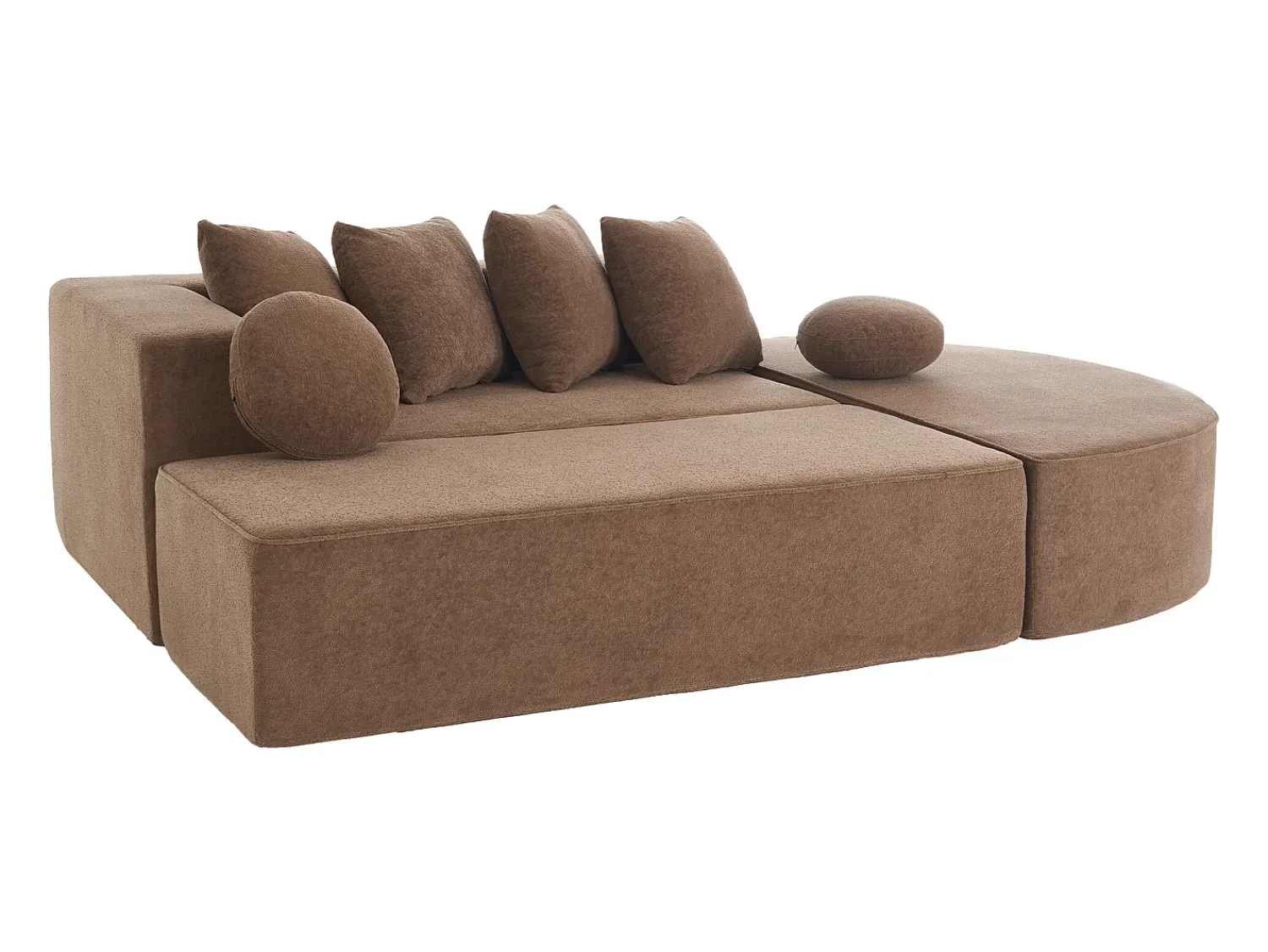 Discount Sofá de 5 lugares – Sofá segmentado com 6 almofadas e apoios de braços – chenille Castanho