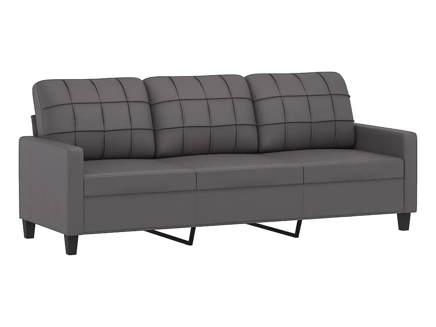 Sofá de 3 lugares c/ apoio de pés 180 cm couro artificial cinza PT934353^ Sofá