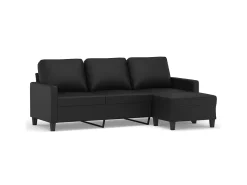 Sofá* Sofá de 3 lugares c/ apoio de pés 180 cm couro artificial PT784116 Preto