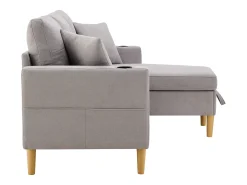 Sofá* Sofá de 3 lugares cinza claro - Sofá de canto com 2 almofadas e suporte para copos - bolsos laterais e arrumação - algodão e linho Cinzento claro