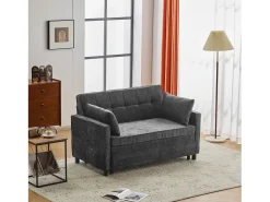 Sofá* Sofá de 2 lugares cinza escuro - Sofá de sala com encosto ajustável e função de cama retrátil - 2 almofadas e apoios de braços - chenille Cinzento