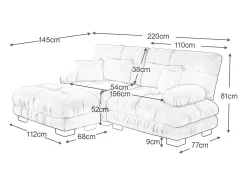 Sofá| Sofá de 2 lugares - Sofá de canto com 2 almofadas lombares e 2 almofadas decorativas - Apoios de Braços e Apoio para os Pés - Chenille Cinzento