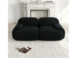 Sofá* Sofá de 2 lugares com almofadas - Sofá reto com braços curvos e almofadas decorativas - bombazine Preto