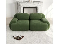 Outlet Sofá de 2 lugares com almofadas - Sofá reto com braços curvos e almofadas decorativas - bombazine Verde