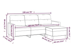 vidaxl Sofá de 3 lugares com apoio de pés 180 cm tecido tinto^ Sofá
