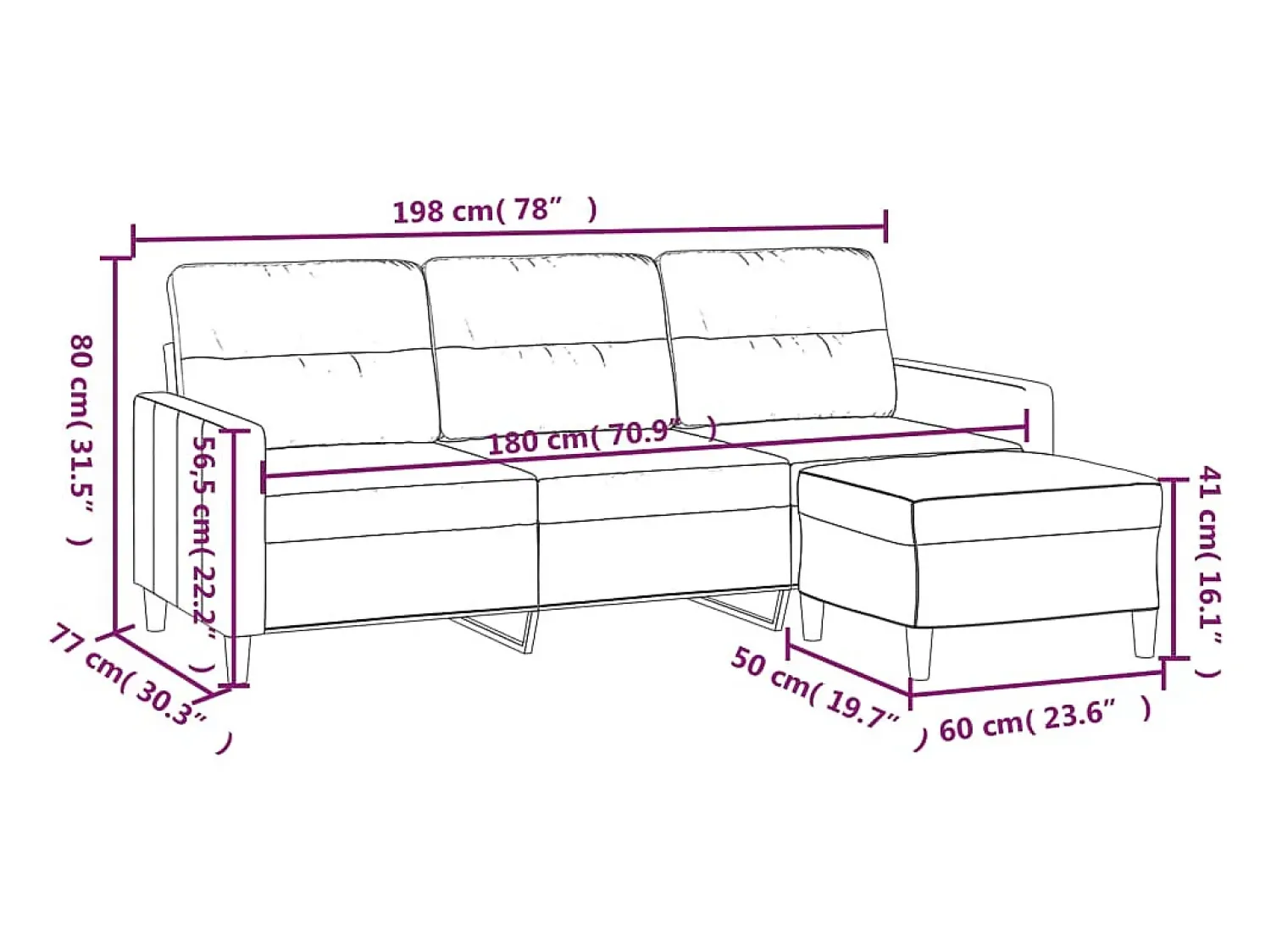 Sofá|vidaxl Sofá de 3 lugares com apoio de pés 180 cm tecido cor Creme