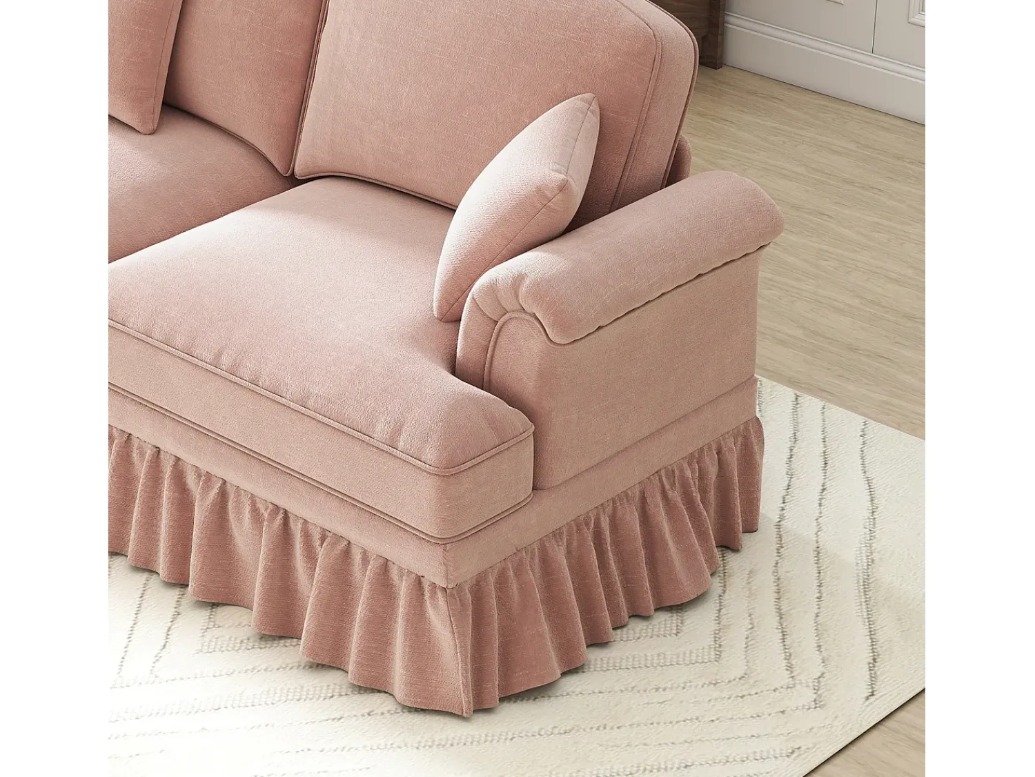 New Hauss Spole Sofá de 2 lugares com apoio lombar e saia plissada removível - Tecido chenille - Rosa