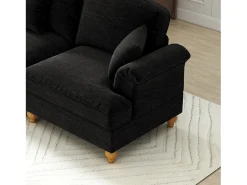 Sofá|Hauss Spole Sofá de 2 lugares com apoio lombar e saia plissada removível - Tecido chenille - Preto