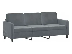 Sofá| Sofá de 3 lugares com apoio de pés 180 cm veludo cinza-escuro PT588714 Cinzento