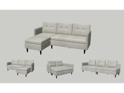 Sofá| Sofá de 3 lugares com arrumação/chaise longue reversível em tecido crème Creme