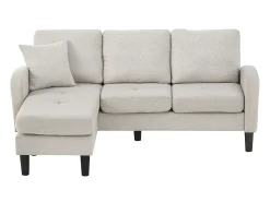 Sofá de 3 lugares com chaise longue – Sofá de canto com bolsos laterais – tecido de algodão e linho^ Sofá